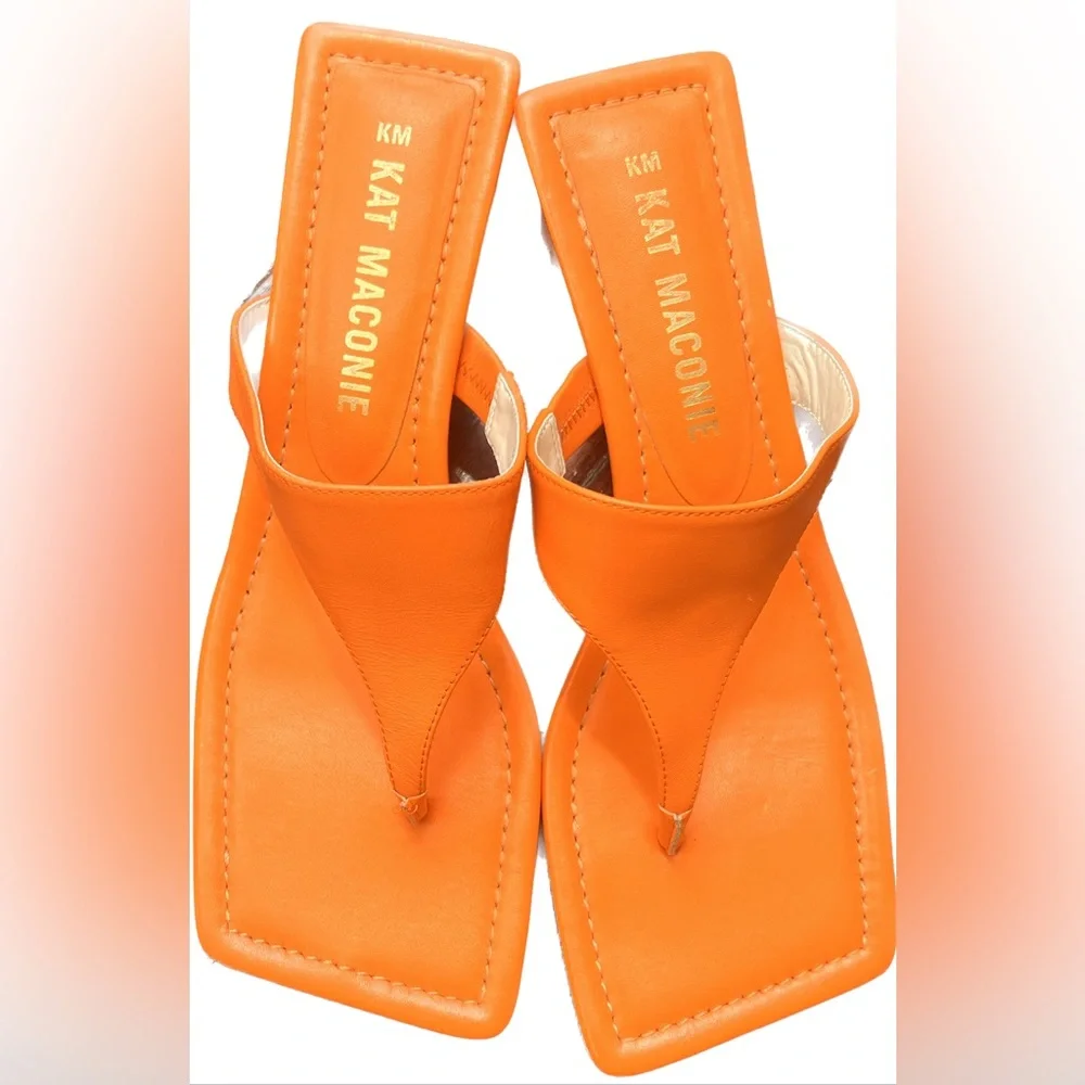 Kat Maconie Square Toe Flip Flop Block Heels - Picture 1 of 4